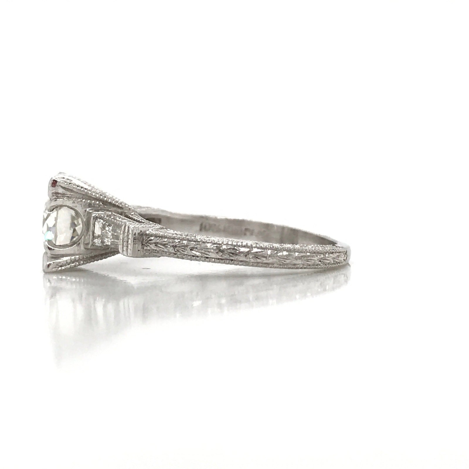 "ENGR01660" Ornate Antique Style Round Diamond Engagement Ring with Side Stones and Milgrain