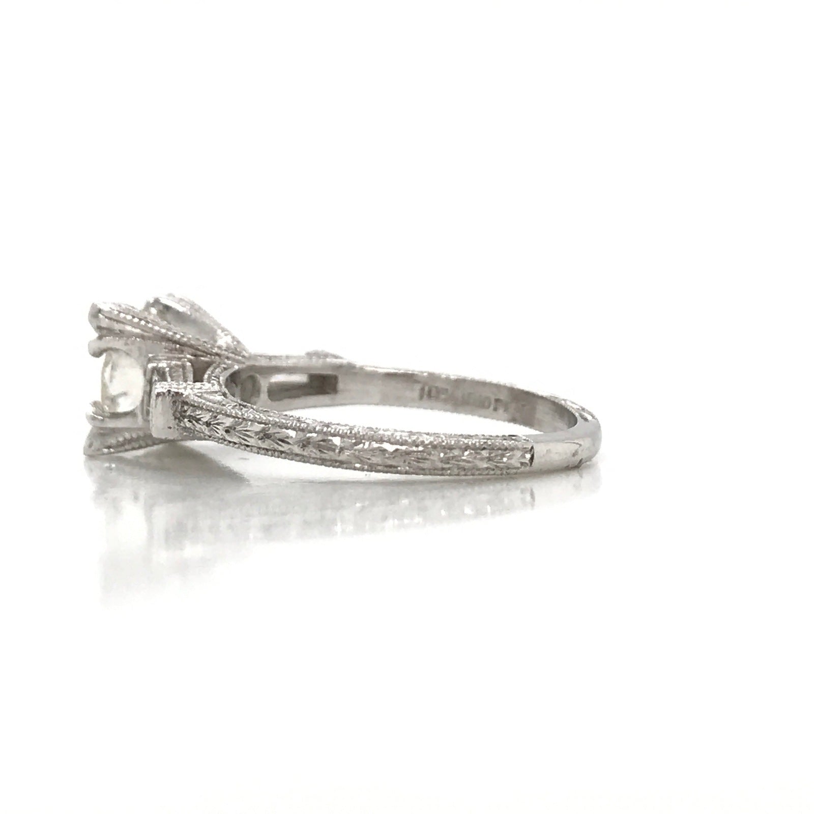 "ENGR01660" Ornate Antique Style Round Diamond Engagement Ring with Side Stones and Milgrain