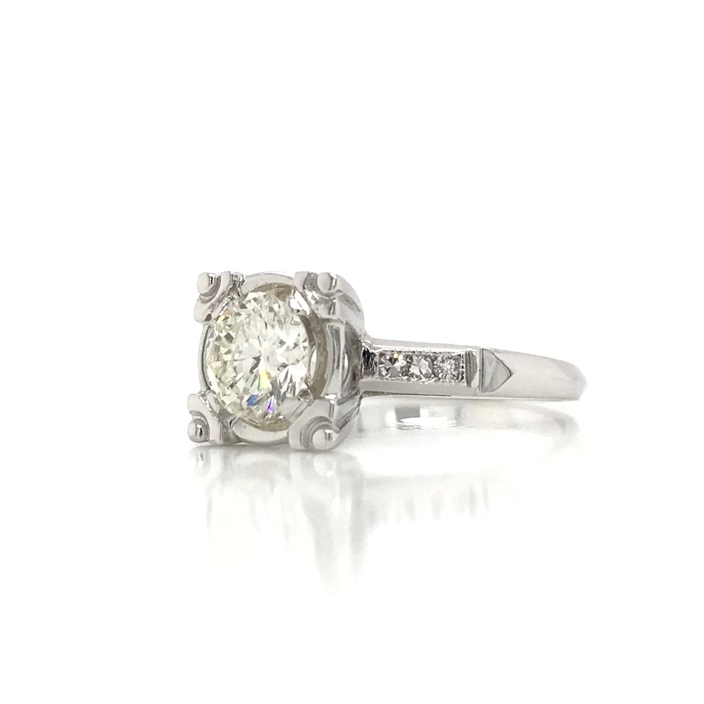 "ENGR02307" Antique Inspired Round Diamond Engagement Ring in 14K White Gold Square Setting