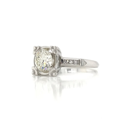 "ENGR02307" Antique Inspired Round Diamond Engagement Ring in 14K White Gold Square Setting