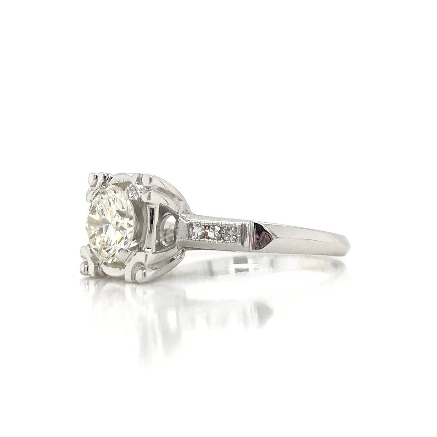 "ENGR02307" Antique Inspired Round Diamond Engagement Ring in 14K White Gold Square Setting