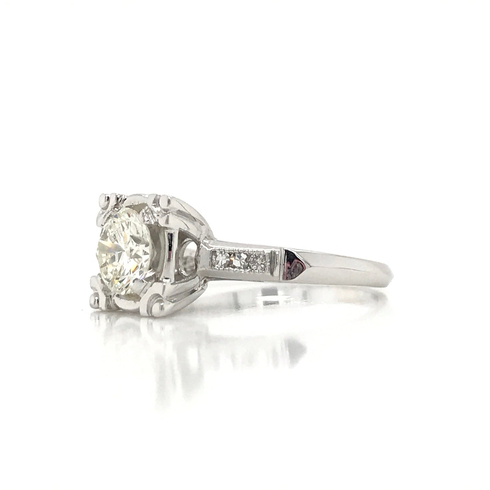"ENGR02307" Antique Inspired Round Diamond Engagement Ring in 14K White Gold Square Setting