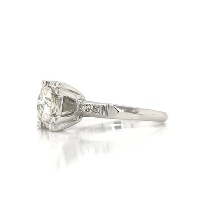 "ENGR02307" Antique Inspired Round Diamond Engagement Ring in 14K White Gold Square Setting