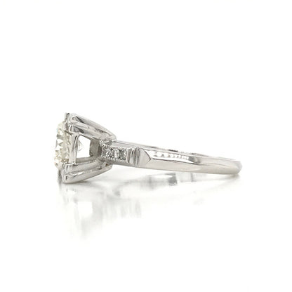 "ENGR02307" Antique Inspired Round Diamond Engagement Ring in 14K White Gold Square Setting