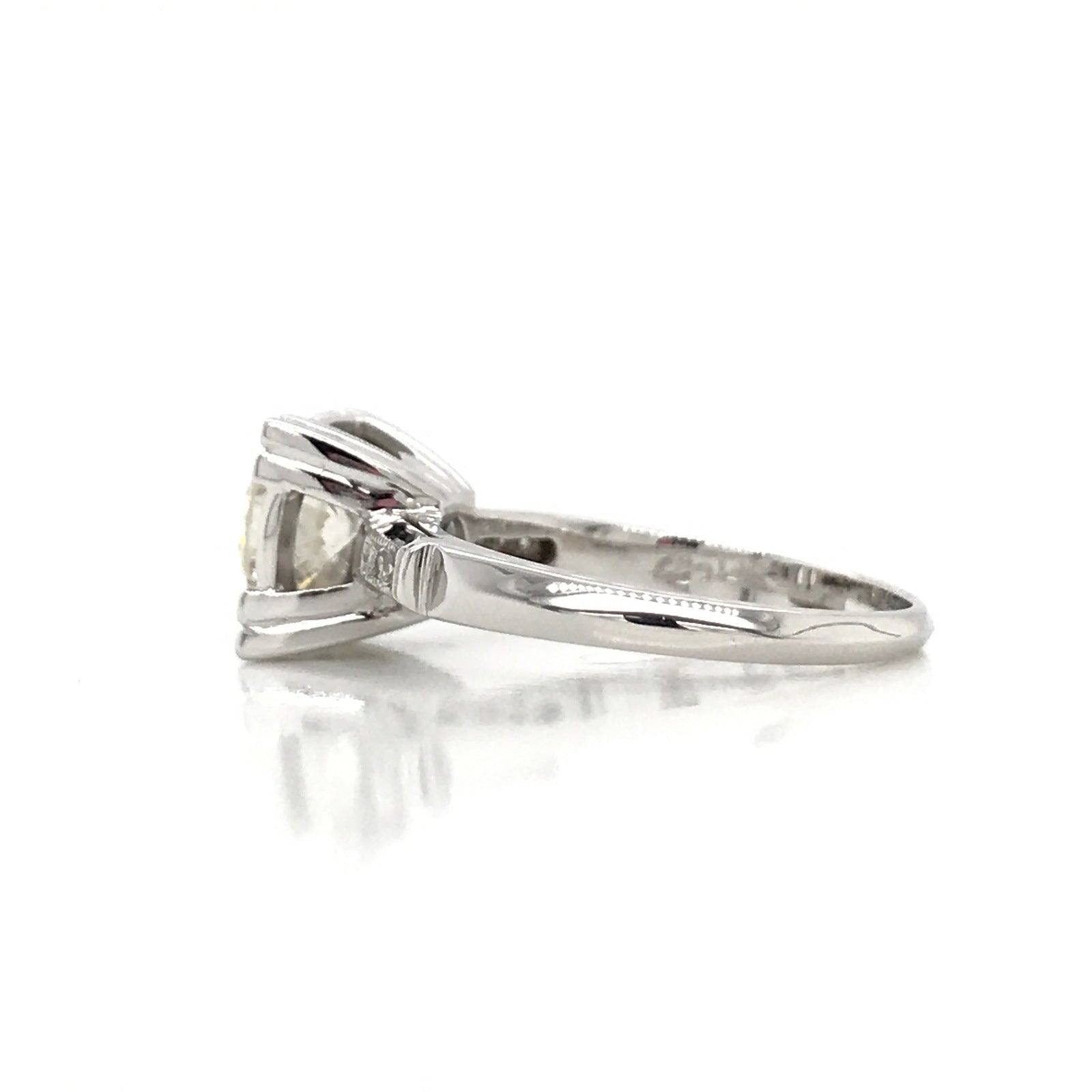 "ENGR02307" Antique Inspired Round Diamond Engagement Ring in 14K White Gold Square Setting