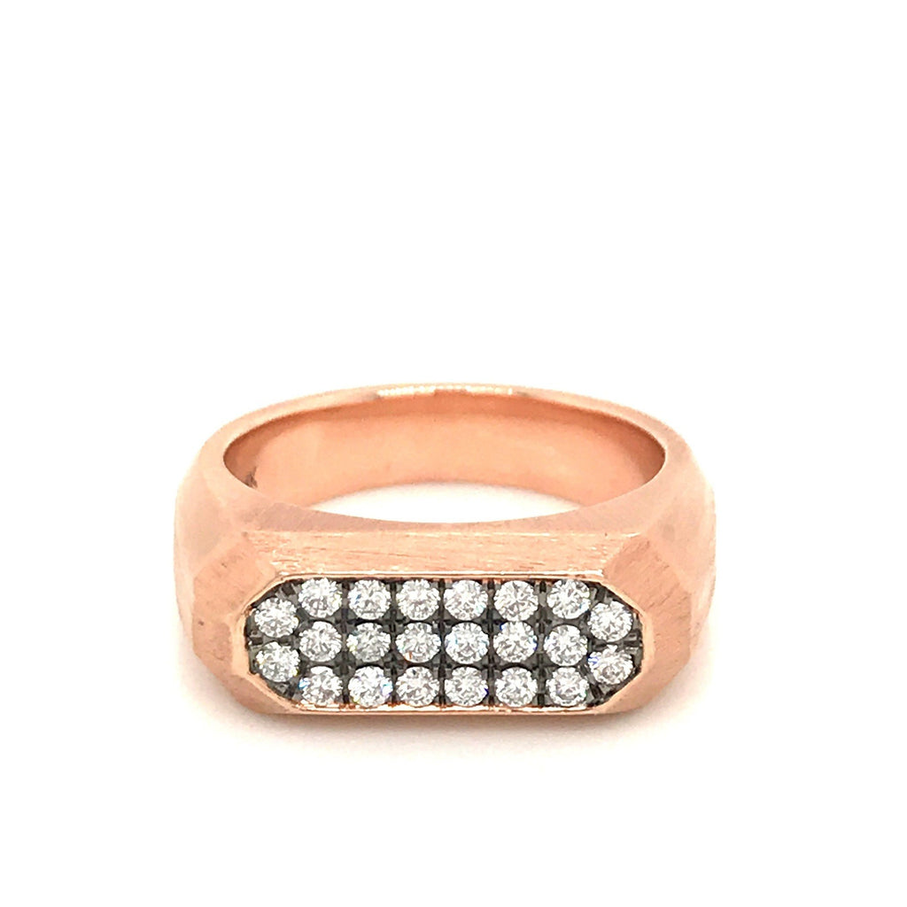 Matte Finish Rose Gold Ring with Diamond Pave and Black Rhodium