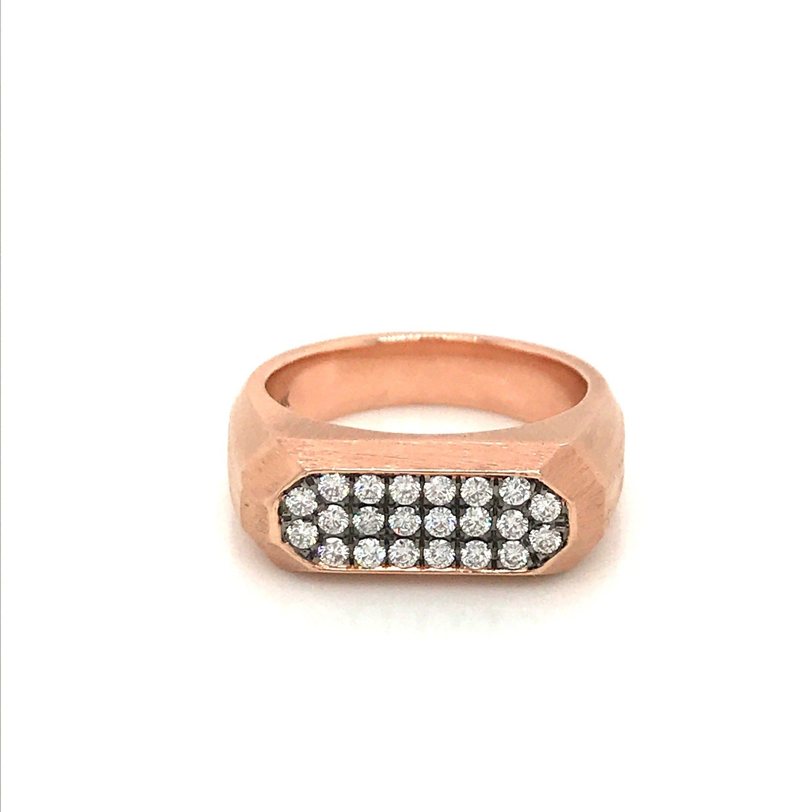 Matte Finish Rose Gold Ring with Diamond Pave and Black Rhodium