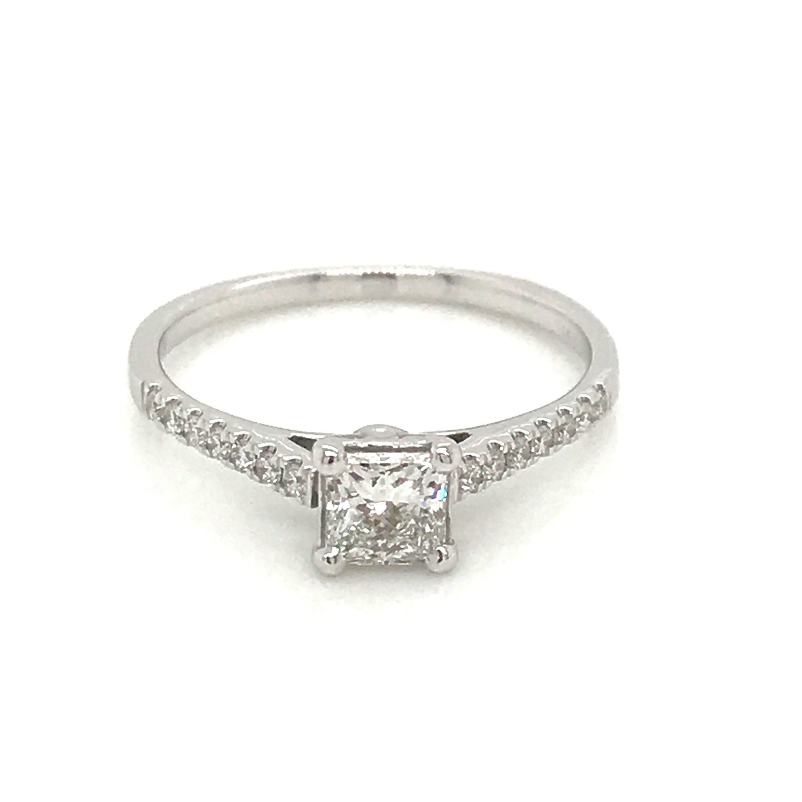 "ENGR03377" 0.50 Carat Princess Shaped Diamond With Side Pavé Engagement Ring