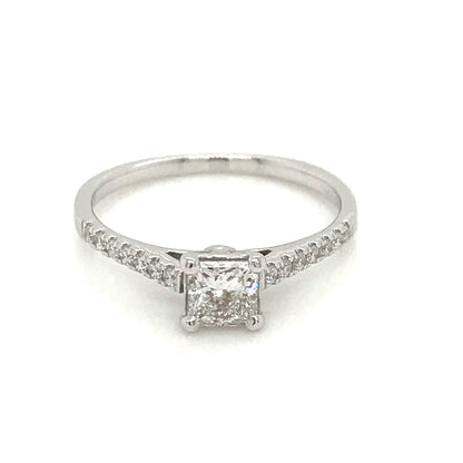 "ENGR03377" 0.50 Carat Princess Shaped Diamond With Side Pavé Engagement Ring