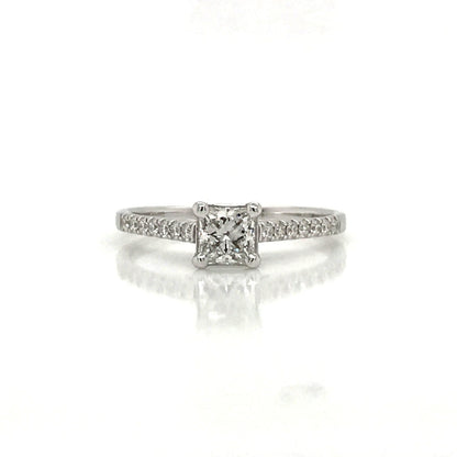 "ENGR03377" 0.50 Carat Princess Shaped Diamond With Side Pavé Engagement Ring