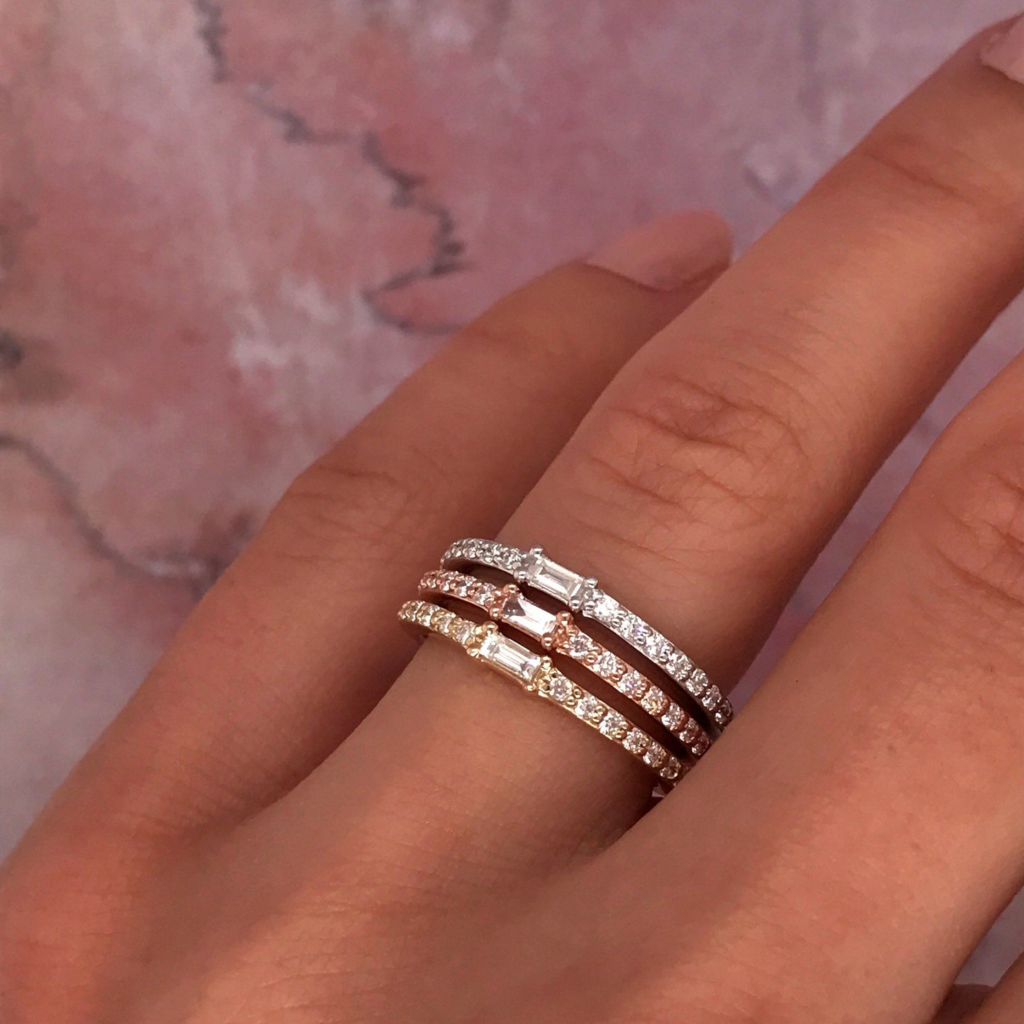 Petite Diamond Baguette and Pave Band - 14K Yellow Gold, White Gold, or Rose Gold