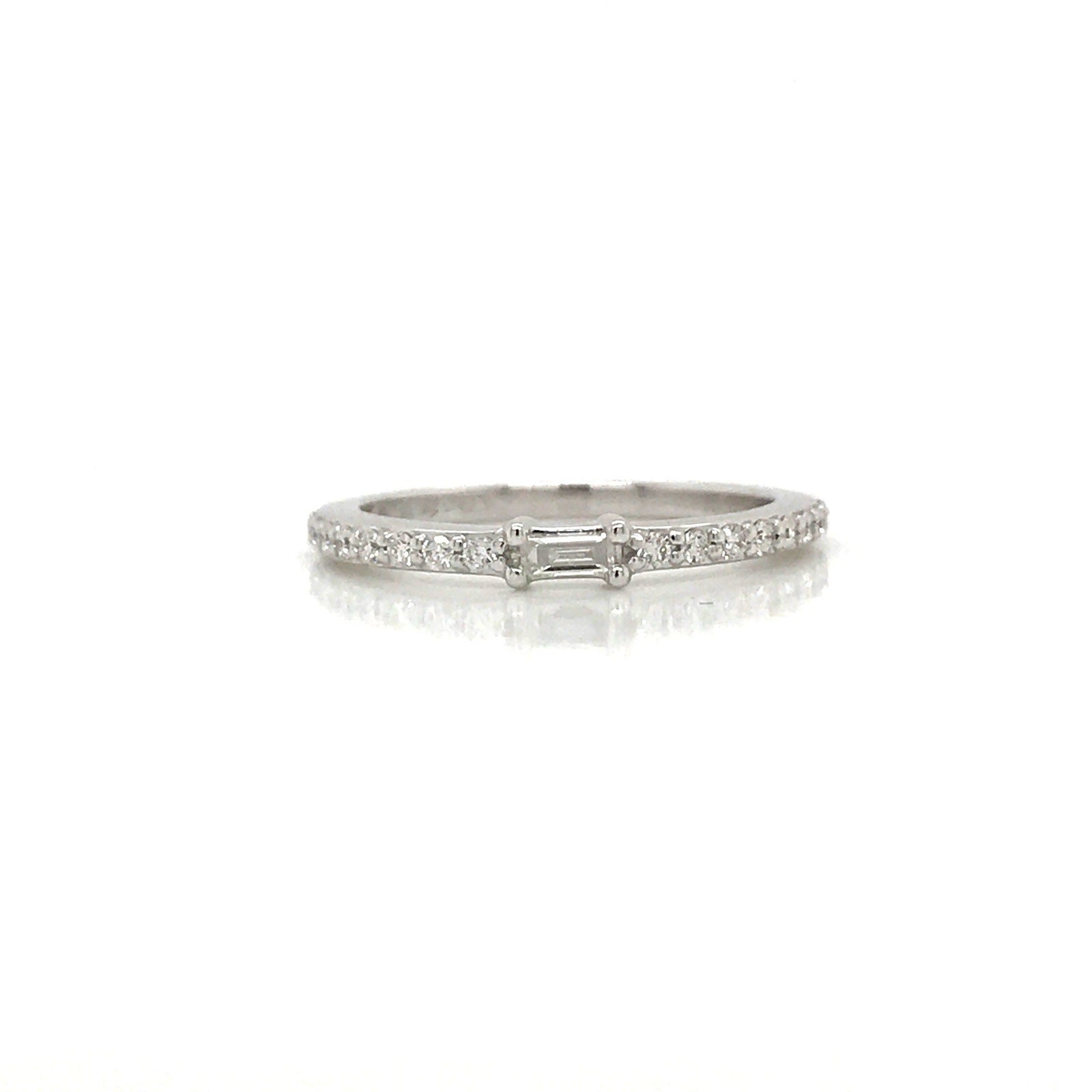 Petite Diamond Baguette and Pave Band - 14K Yellow Gold, White Gold, or Rose Gold