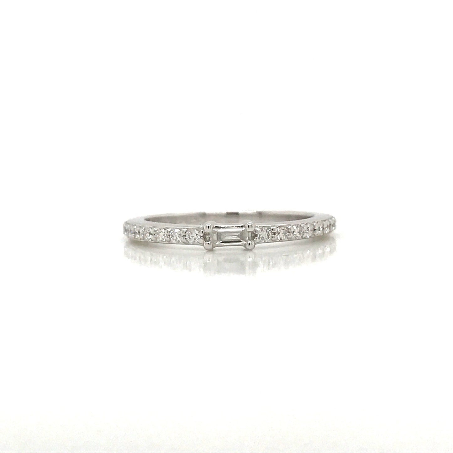 Petite Diamond Baguette and Pave Band - 14K Yellow Gold, White Gold, or Rose Gold