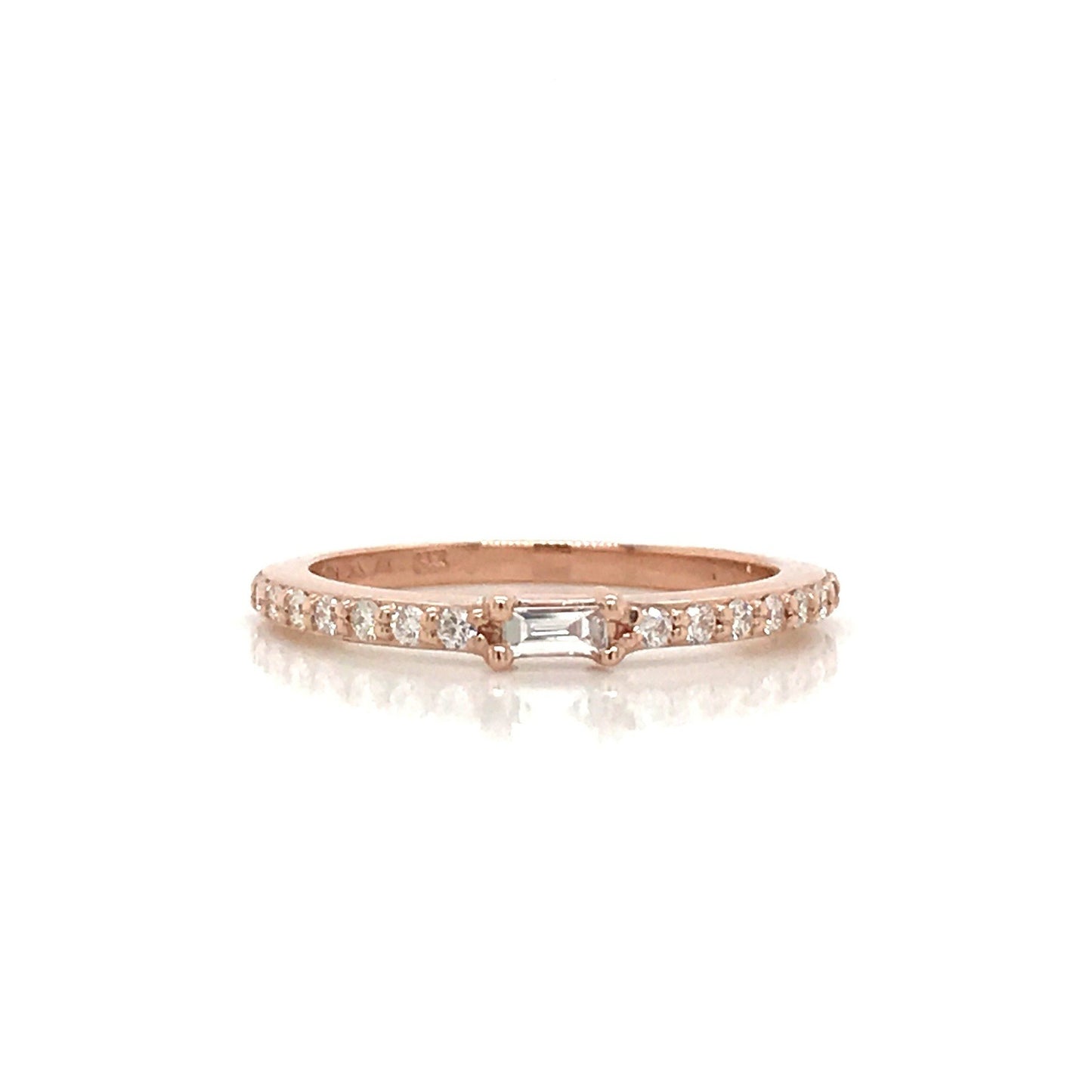 Petite Diamond Baguette and Pave Band - 14K Yellow Gold, White Gold, or Rose Gold