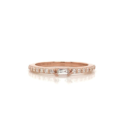 Petite Diamond Baguette and Pave Band - 14K Yellow Gold, White Gold, or Rose Gold