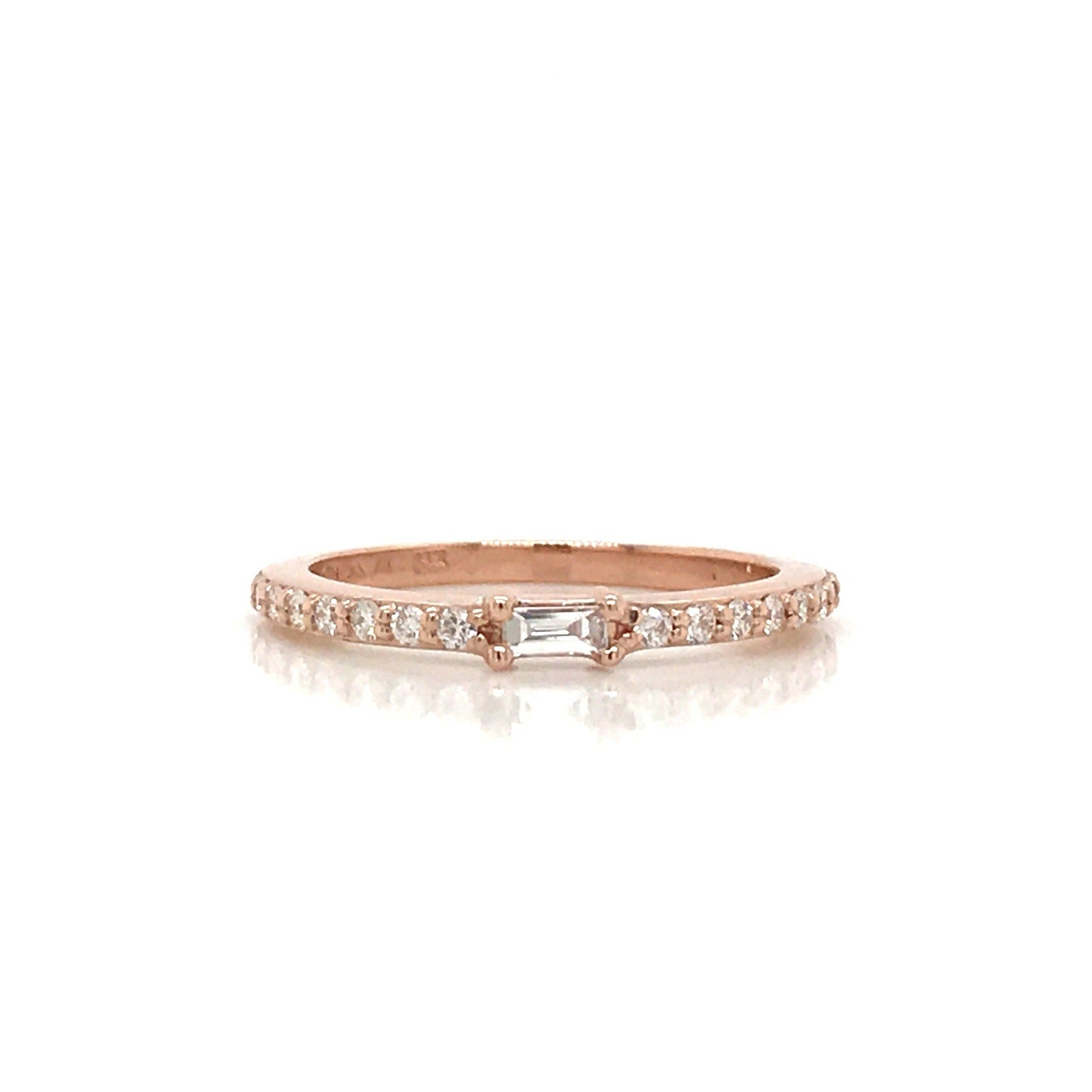 Petite Diamond Baguette and Pave Band - 14K Yellow Gold, White Gold, or Rose Gold