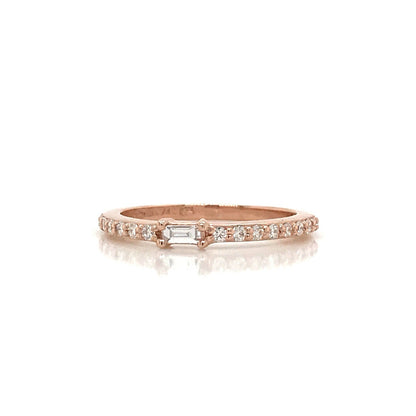 Petite Diamond Baguette and Pave Band - 14K Yellow Gold, White Gold, or Rose Gold
