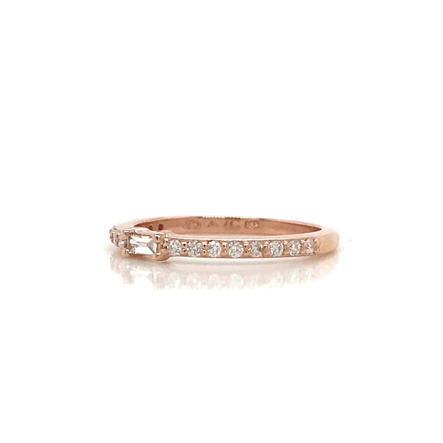 Petite Diamond Baguette and Pave Band - 14K Yellow Gold, White Gold, or Rose Gold