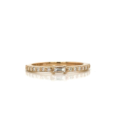 Petite Diamond Baguette and Pave Band - 14K Yellow Gold, White Gold, or Rose Gold