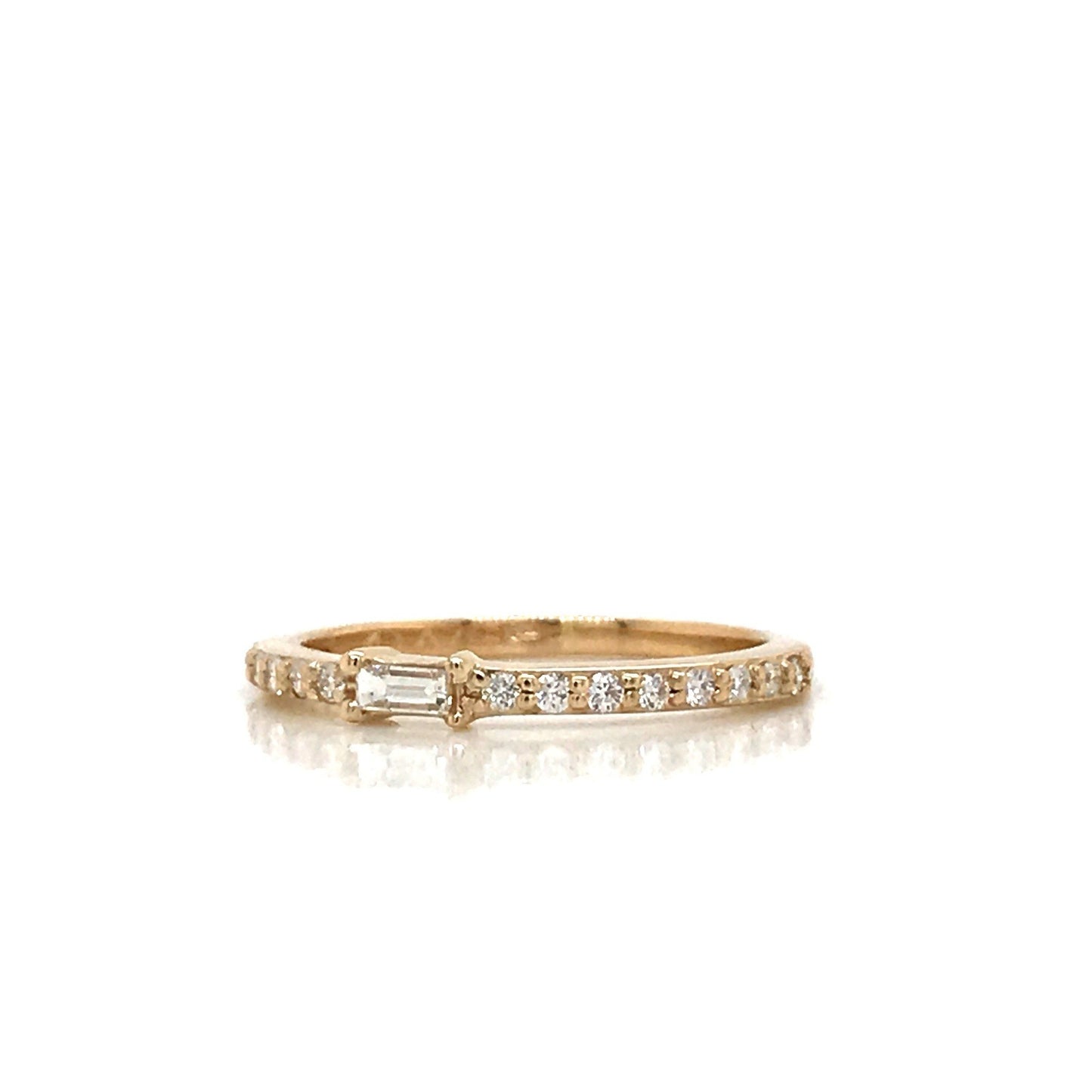 Petite Diamond Baguette and Pave Band - 14K Yellow Gold, White Gold, or Rose Gold