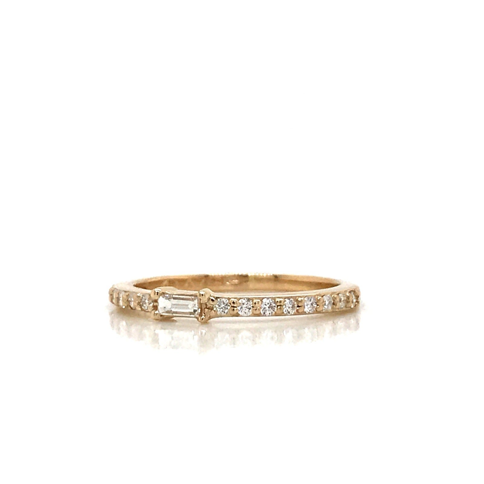 Petite Diamond Baguette and Pave Band - 14K Yellow Gold, White Gold, or Rose Gold