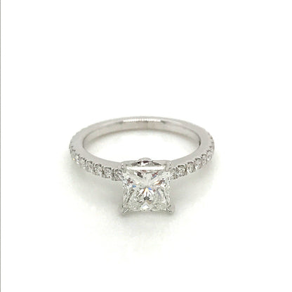 "ENGR03008" Princess Cut Diamond Engagement Ring in 14K White Gold With Diamond Pave
