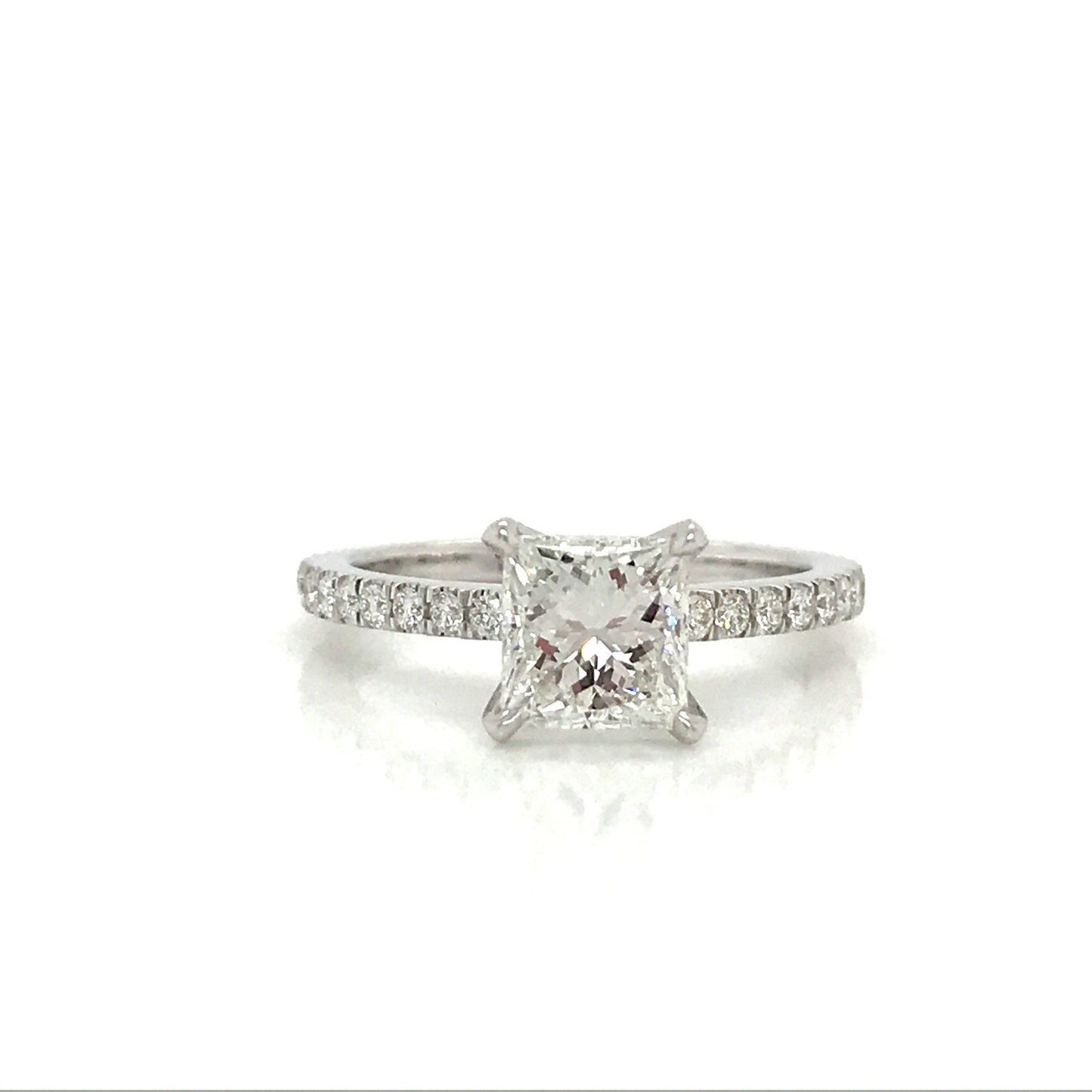"ENGR03008" Princess Cut Diamond Engagement Ring in 14K White Gold With Diamond Pave