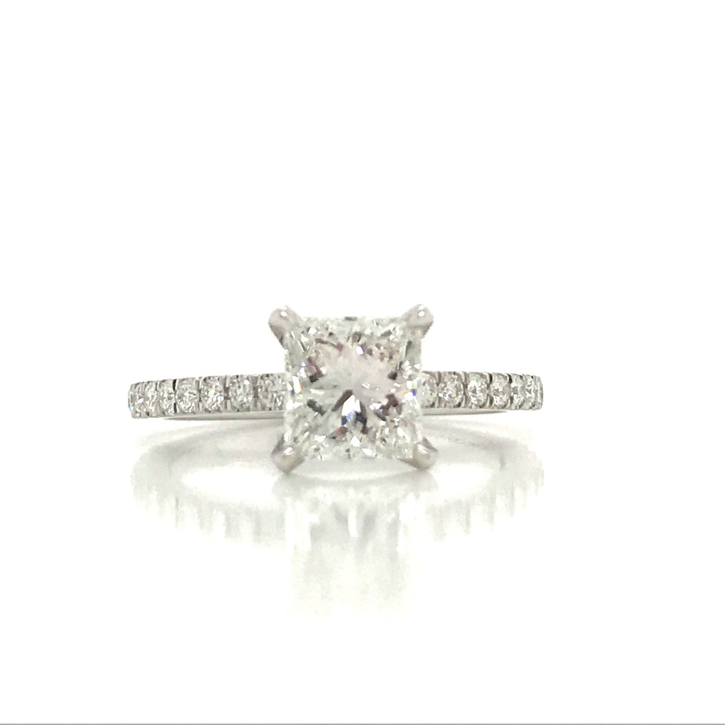 "ENGR03008" Princess Cut Diamond Engagement Ring in 14K White Gold With Diamond Pave