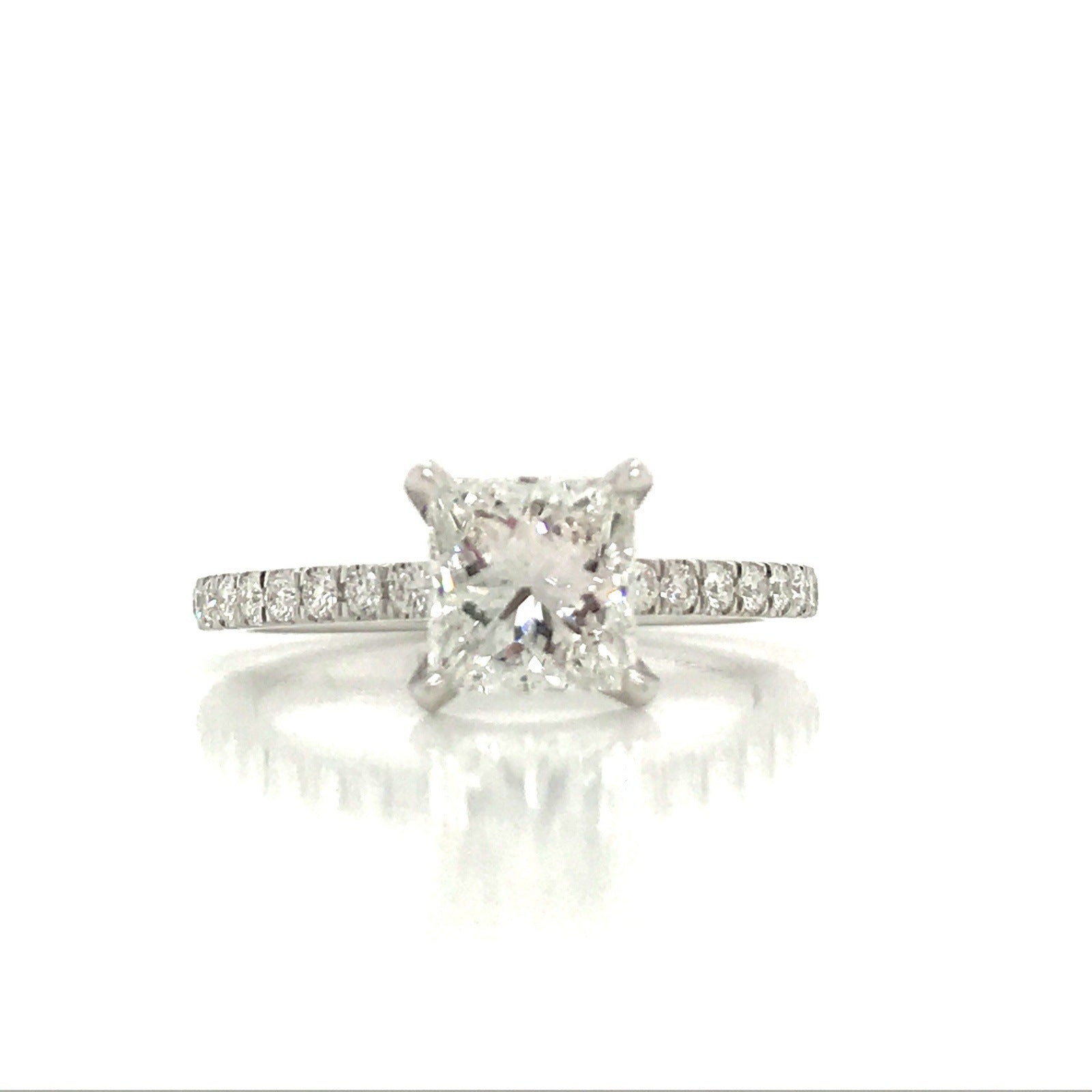 "ENGR03008" Princess Cut Diamond Engagement Ring in 14K White Gold With Diamond Pave