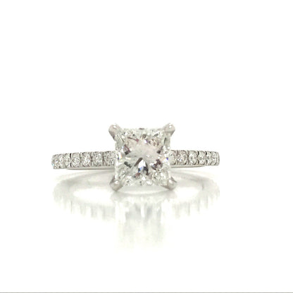 "ENGR03008" Princess Cut Diamond Engagement Ring in 14K White Gold With Diamond Pave