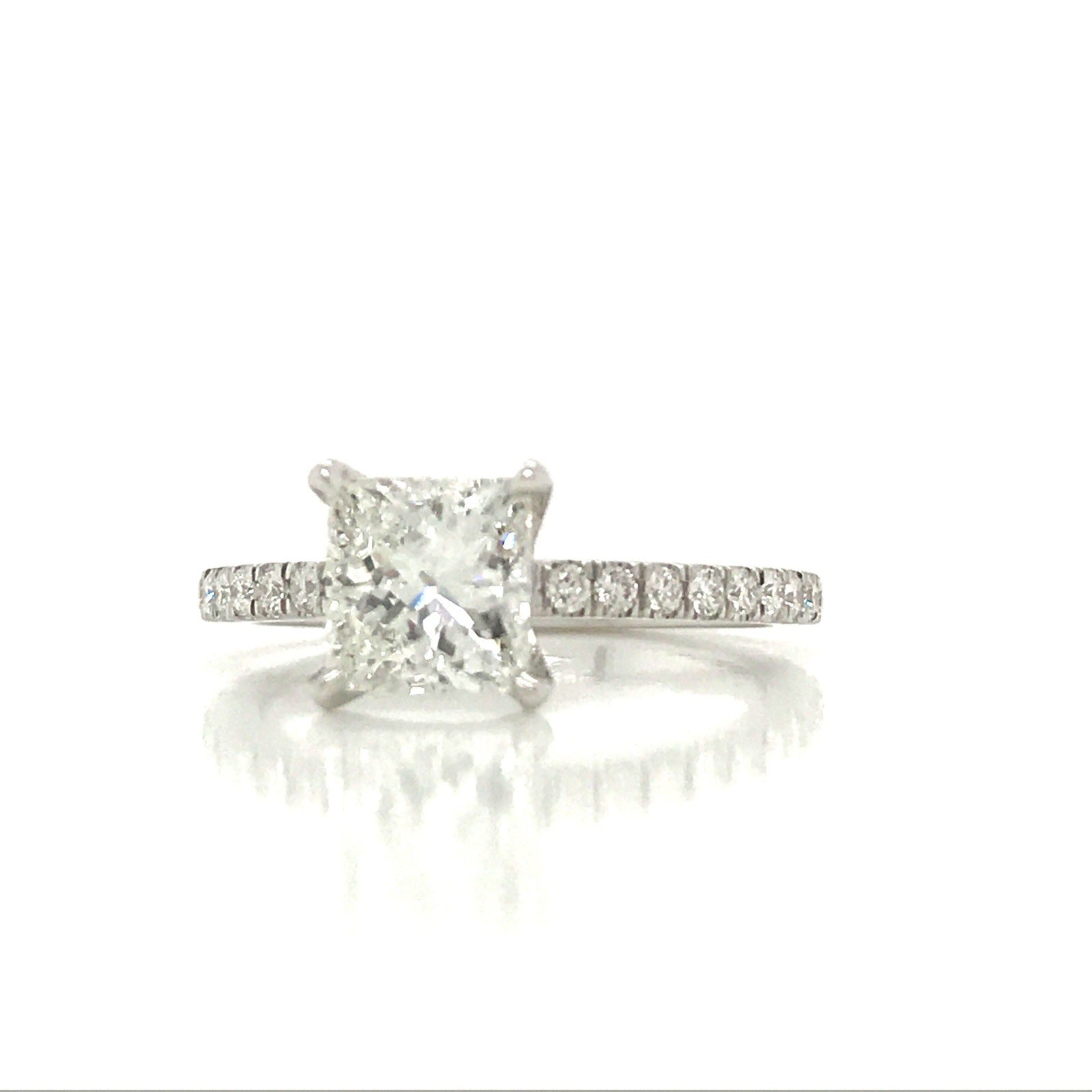 "ENGR03008" Princess Cut Diamond Engagement Ring in 14K White Gold With Diamond Pave