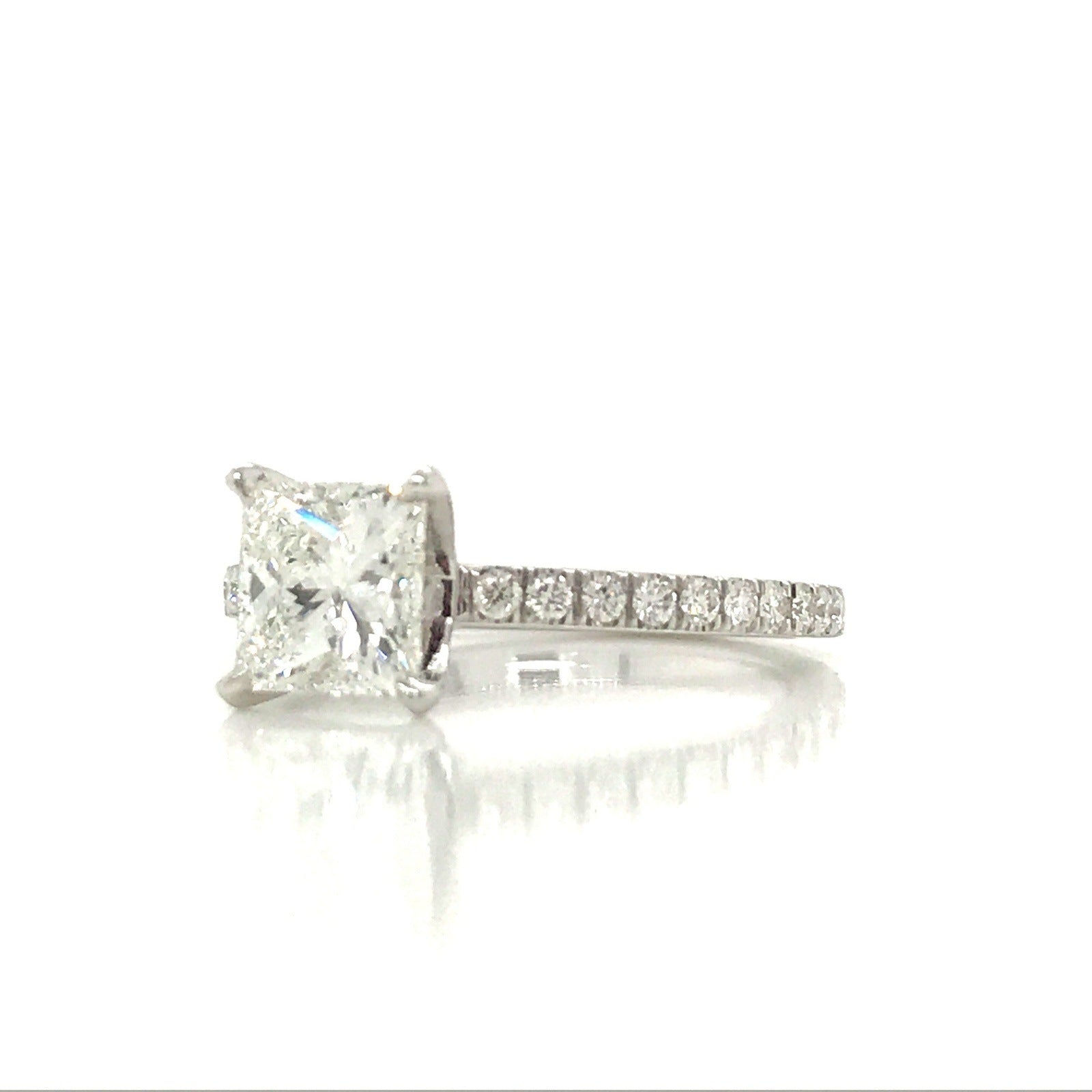 "ENGR03008" Princess Cut Diamond Engagement Ring in 14K White Gold With Diamond Pave