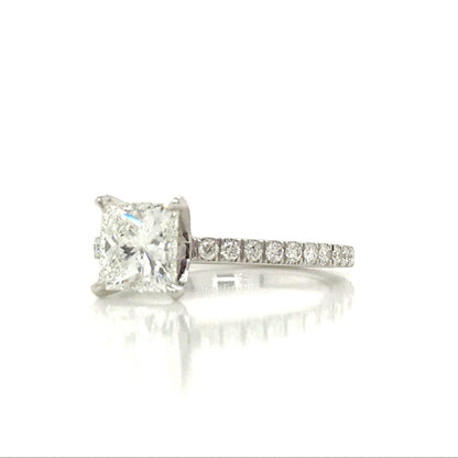 "ENGR03008" Princess Cut Diamond Engagement Ring in 14K White Gold With Diamond Pave