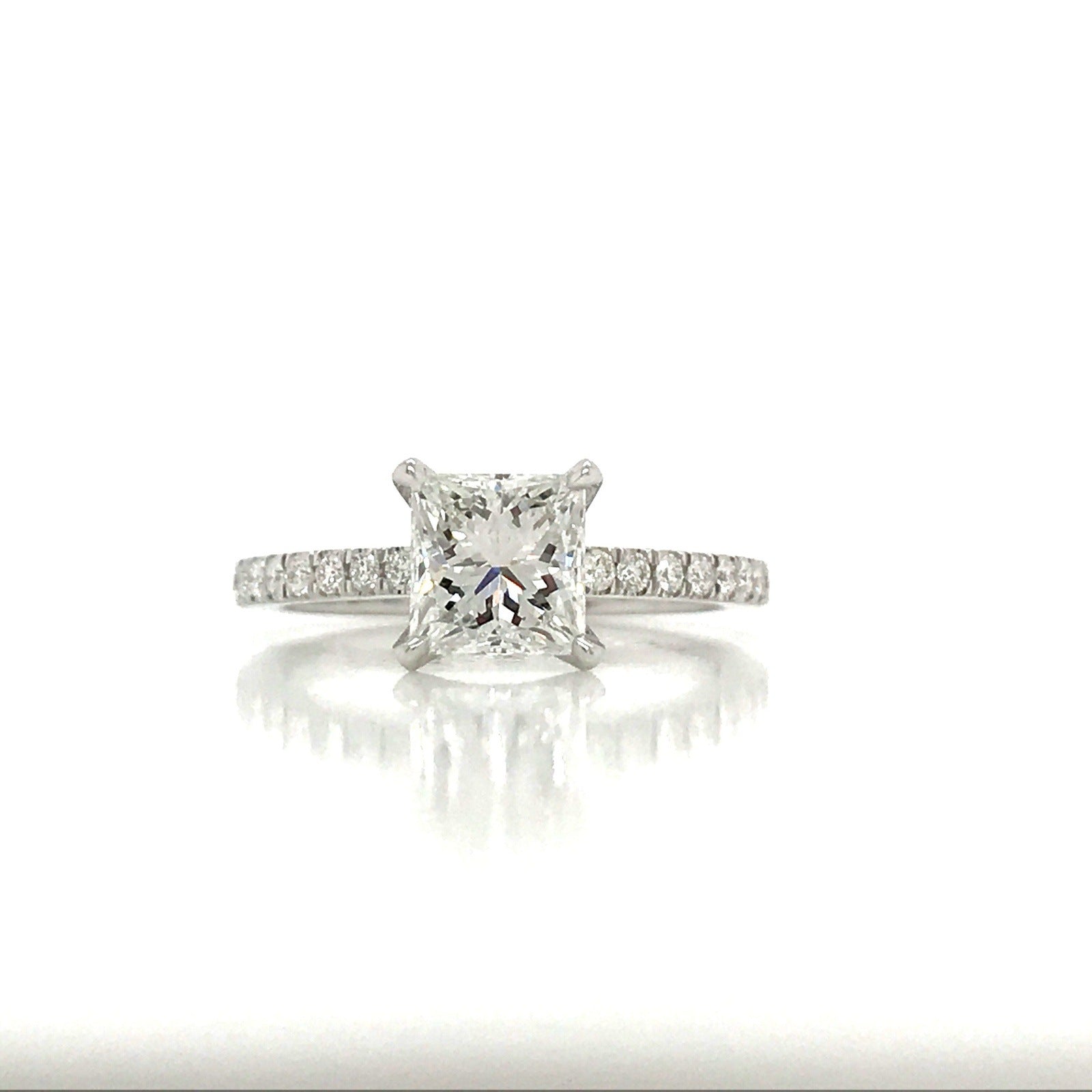 "ENGR03008" Princess Cut Diamond Engagement Ring in 14K White Gold With Diamond Pave