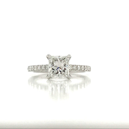 "ENGR03008" Princess Cut Diamond Engagement Ring in 14K White Gold With Diamond Pave
