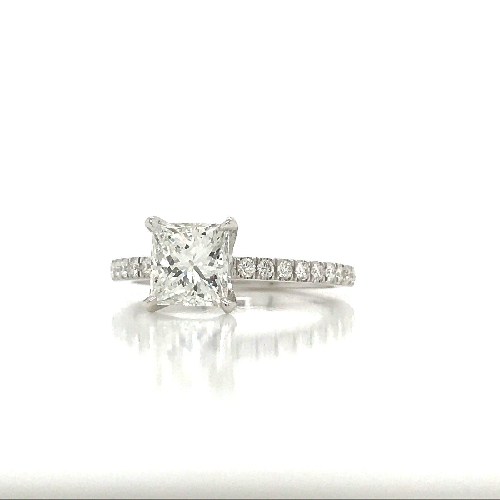 "ENGR03008" Princess Cut Diamond Engagement Ring in 14K White Gold With Diamond Pave