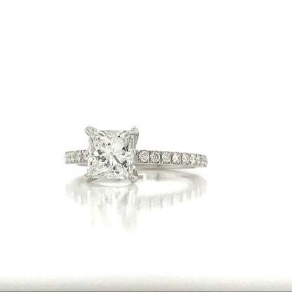 "ENGR03008" Princess Cut Diamond Engagement Ring in 14K White Gold With Diamond Pave