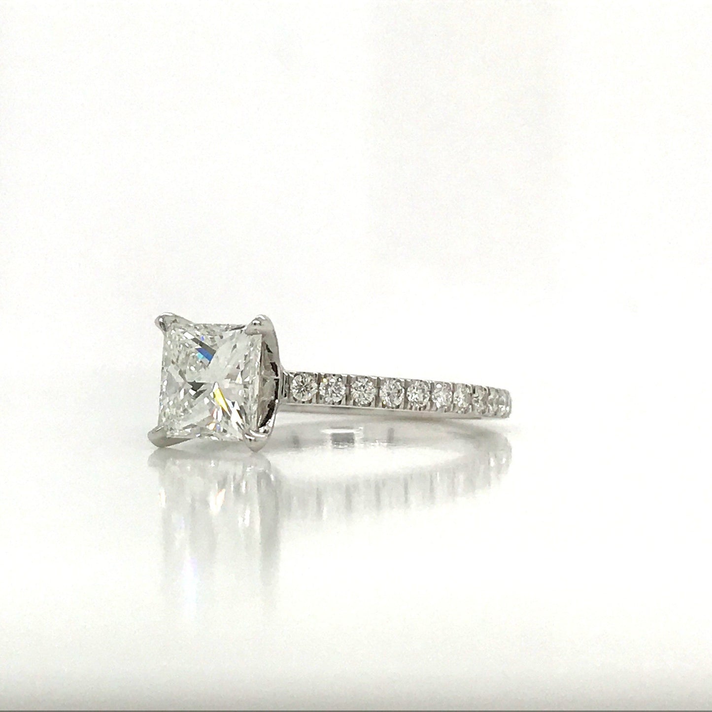 "ENGR03008" Princess Cut Diamond Engagement Ring in 14K White Gold With Diamond Pave