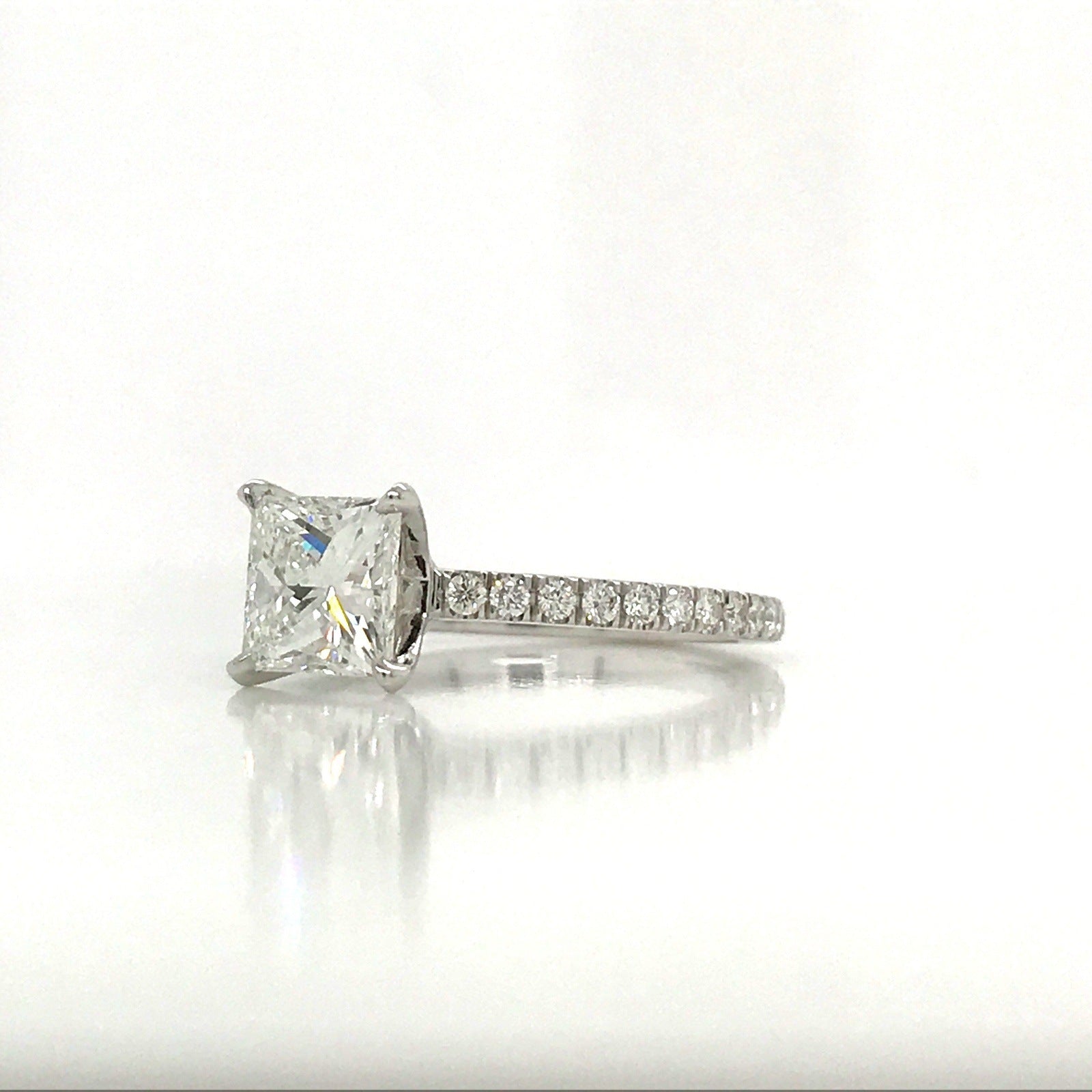 "ENGR03008" Princess Cut Diamond Engagement Ring in 14K White Gold With Diamond Pave