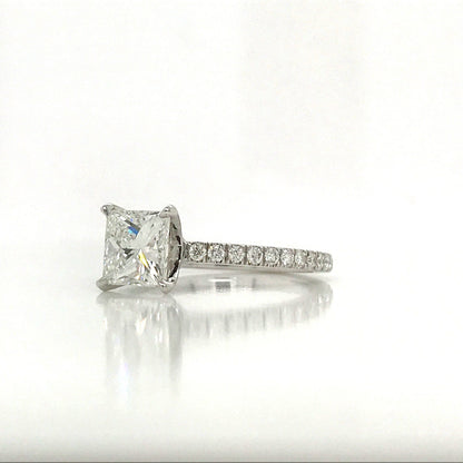 "ENGR03008" Princess Cut Diamond Engagement Ring in 14K White Gold With Diamond Pave