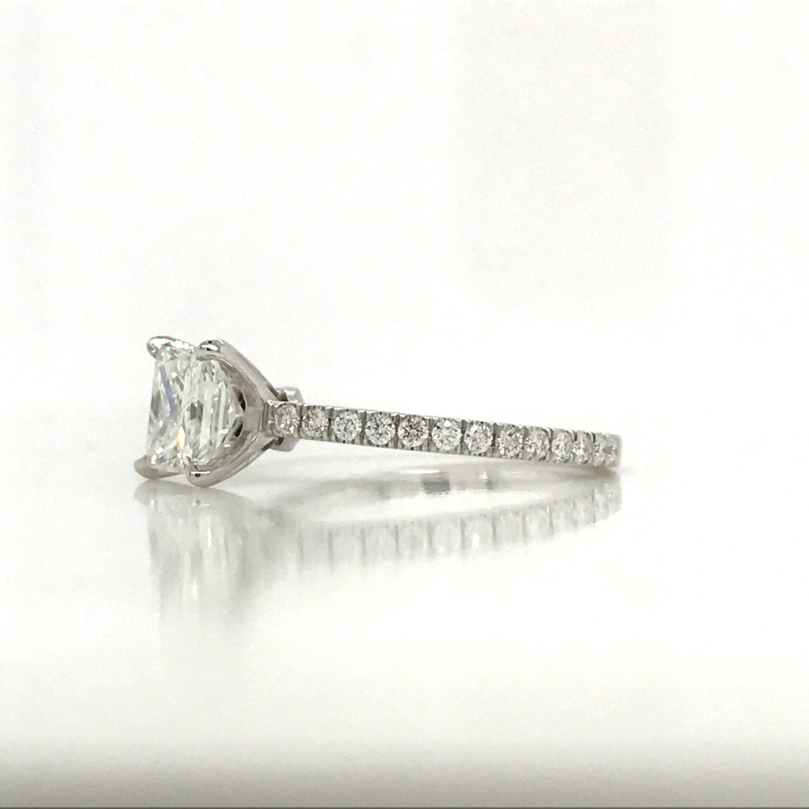 "ENGR03008" Princess Cut Diamond Engagement Ring in 14K White Gold With Diamond Pave