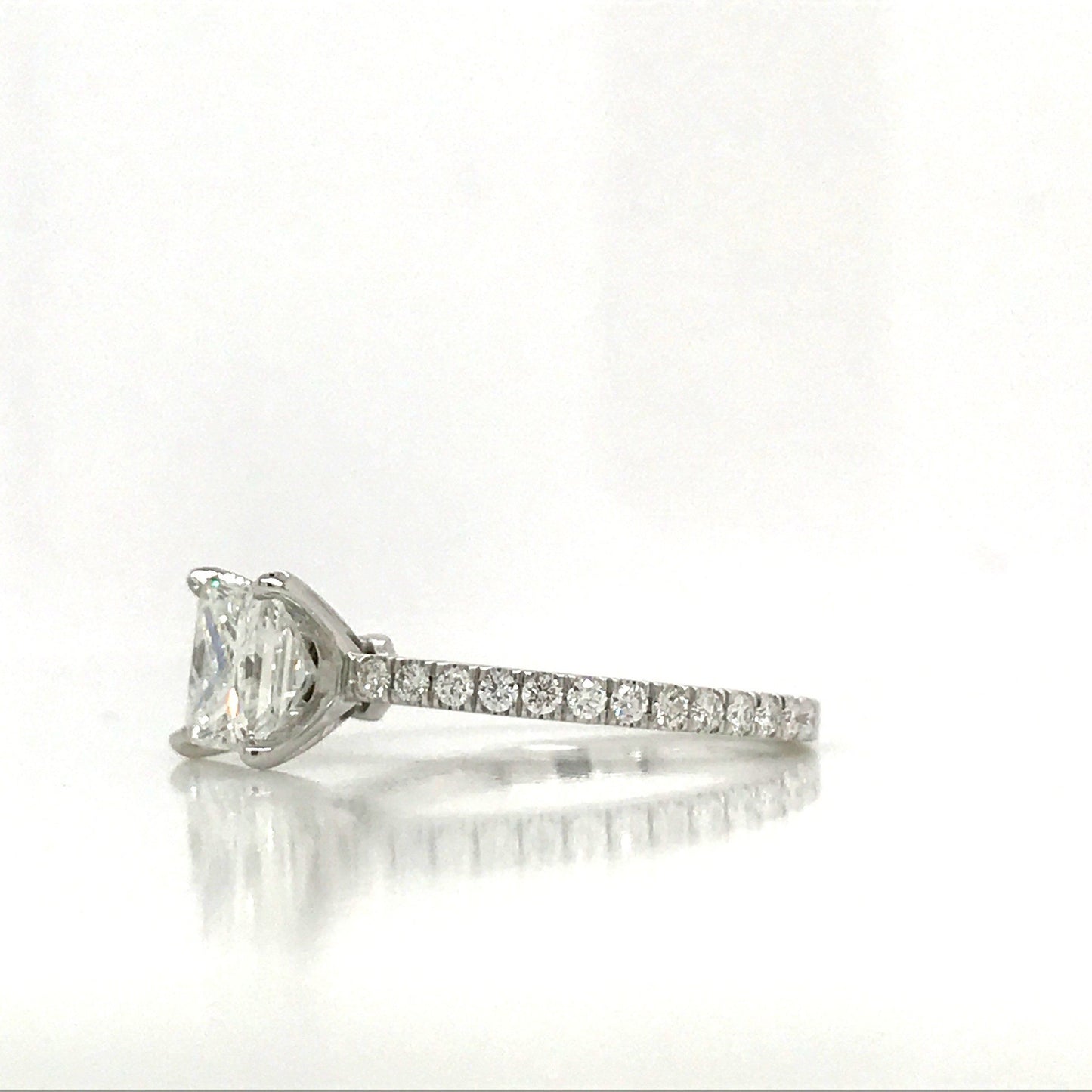 "ENGR03008" Princess Cut Diamond Engagement Ring in 14K White Gold With Diamond Pave