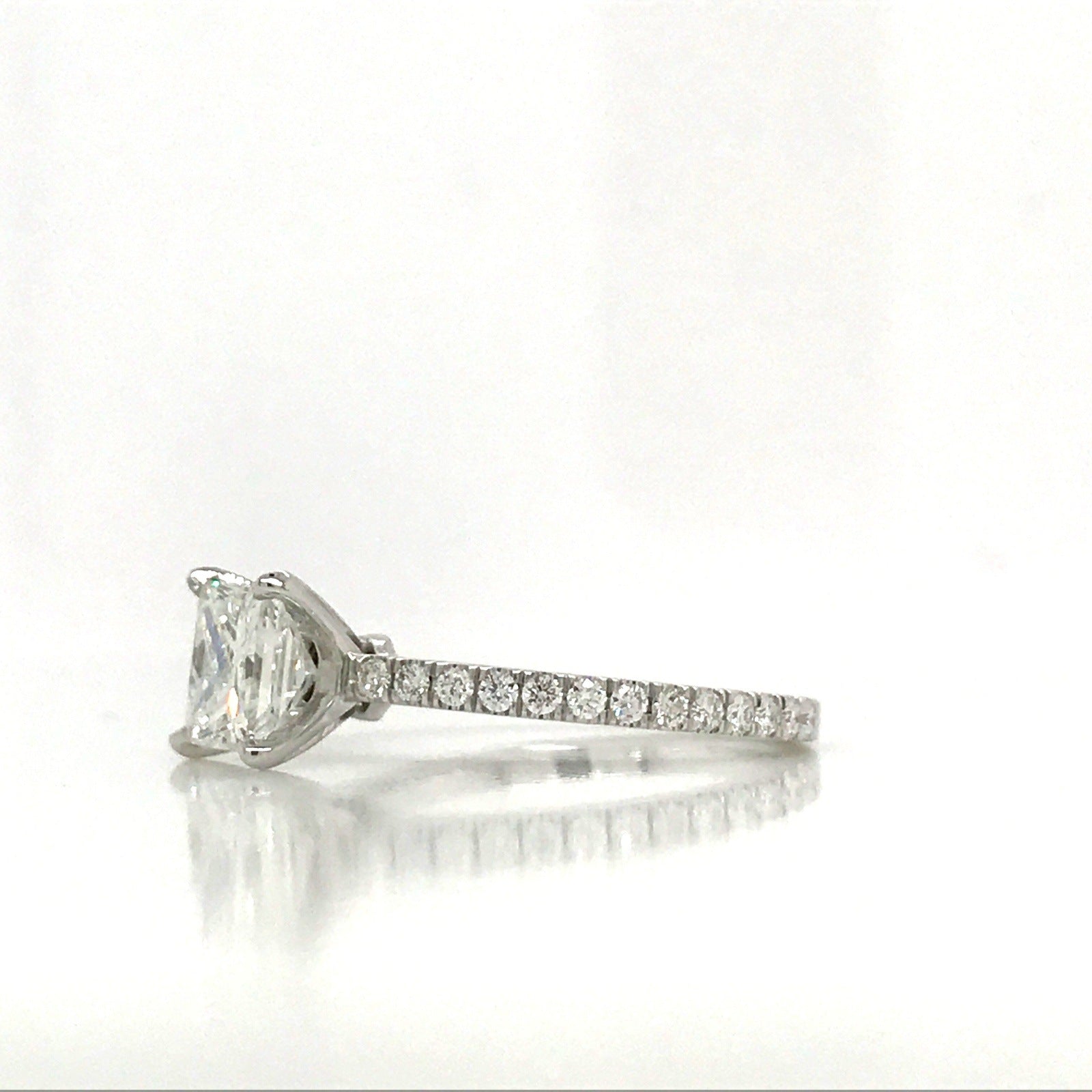 "ENGR03008" Princess Cut Diamond Engagement Ring in 14K White Gold With Diamond Pave