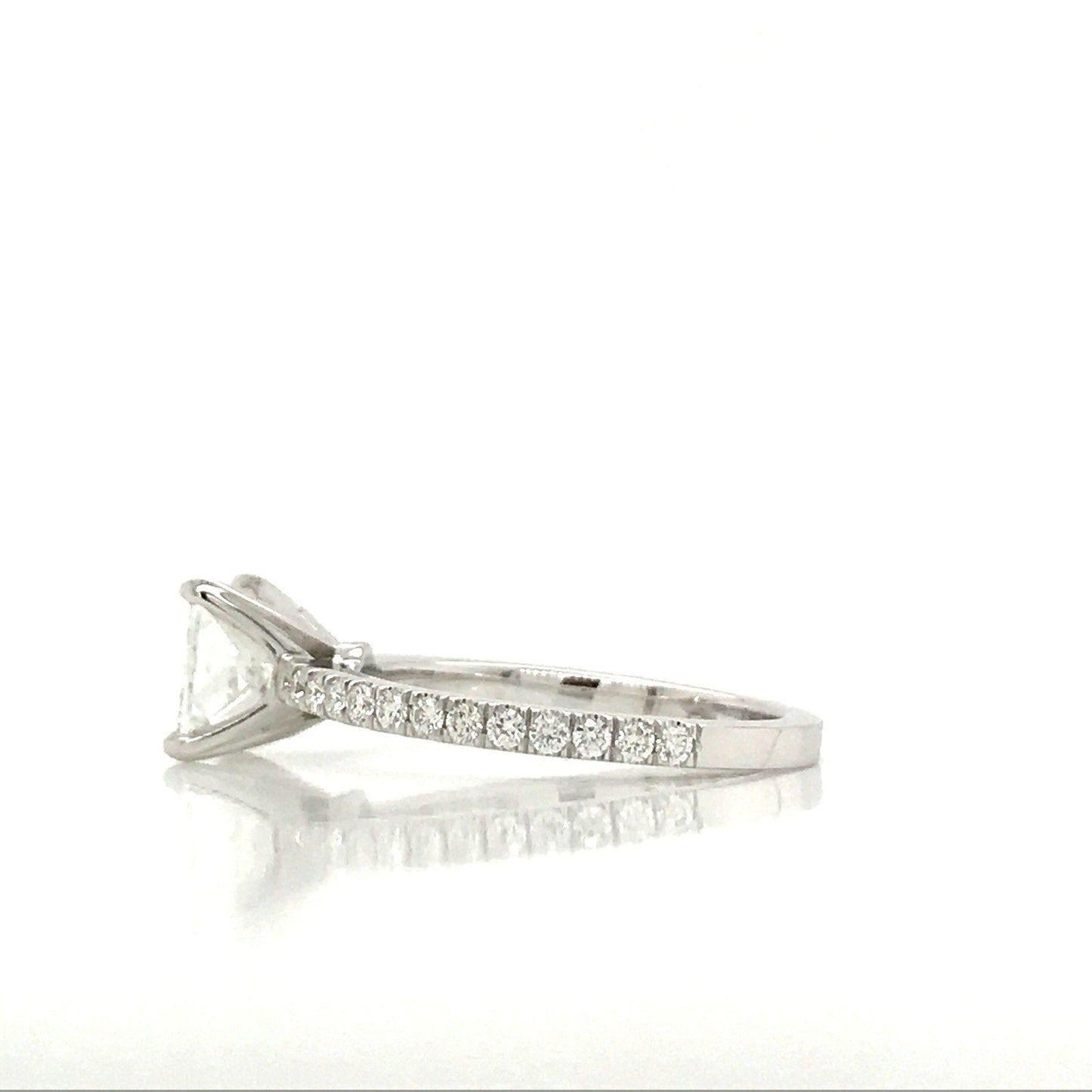 "ENGR03008" Princess Cut Diamond Engagement Ring in 14K White Gold With Diamond Pave