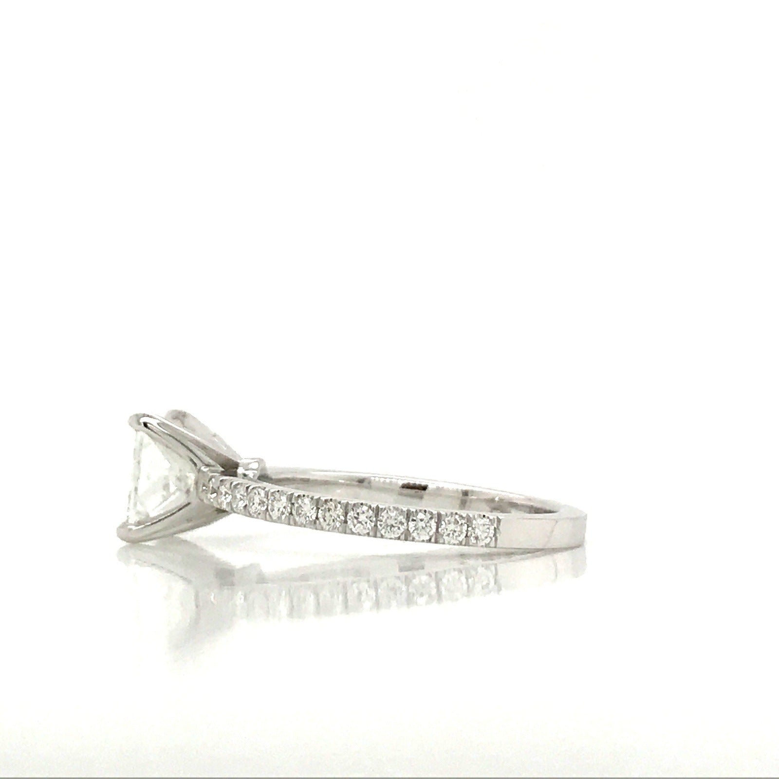 "ENGR03008" Princess Cut Diamond Engagement Ring in 14K White Gold With Diamond Pave