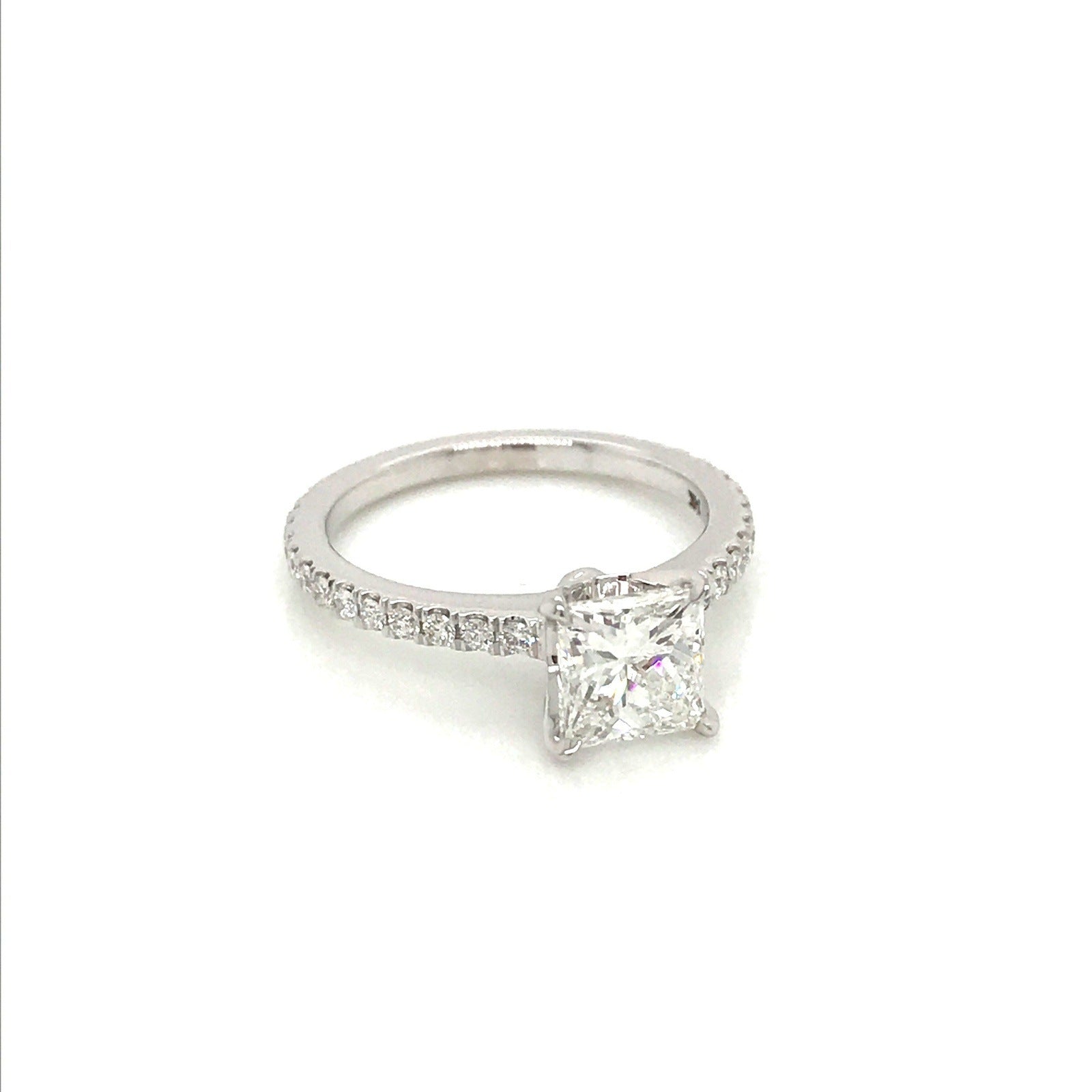 "ENGR03008" Princess Cut Diamond Engagement Ring in 14K White Gold With Diamond Pave