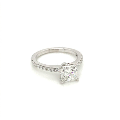 "ENGR03008" Princess Cut Diamond Engagement Ring in 14K White Gold With Diamond Pave