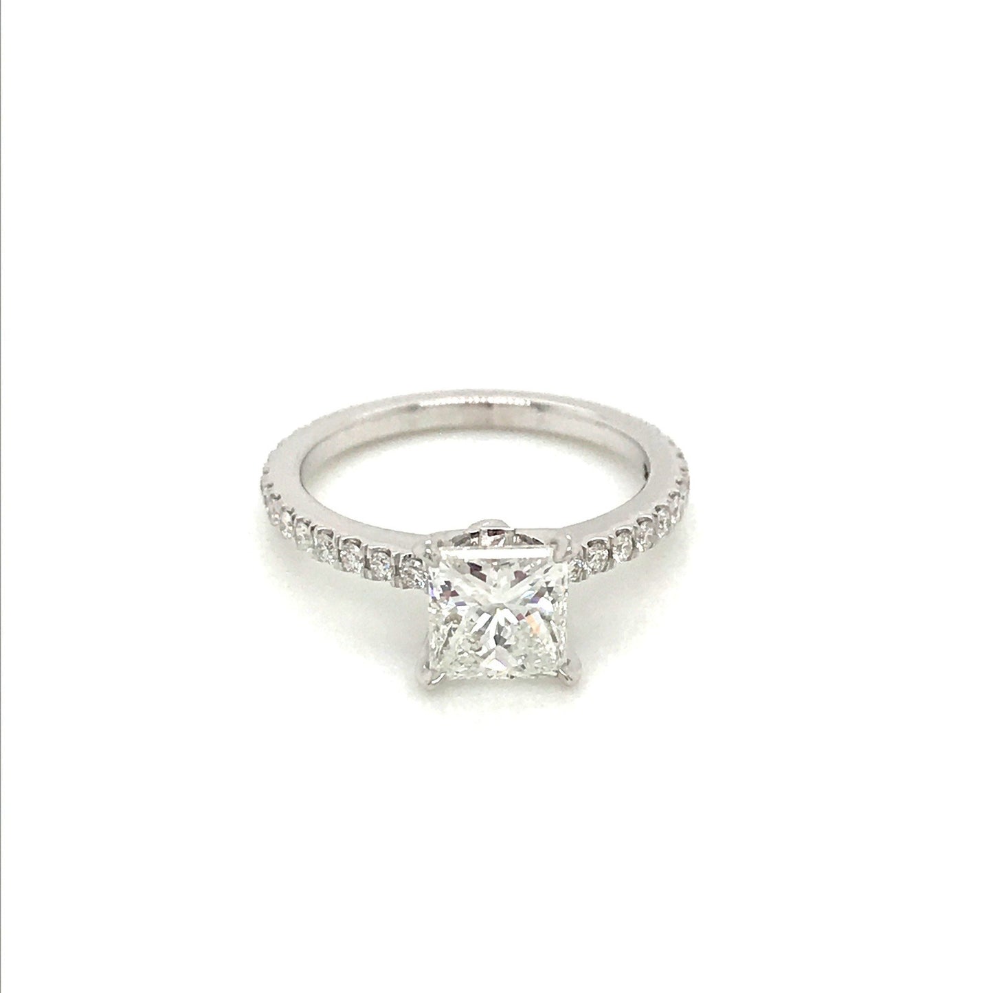 "ENGR03008" Princess Cut Diamond Engagement Ring in 14K White Gold With Diamond Pave