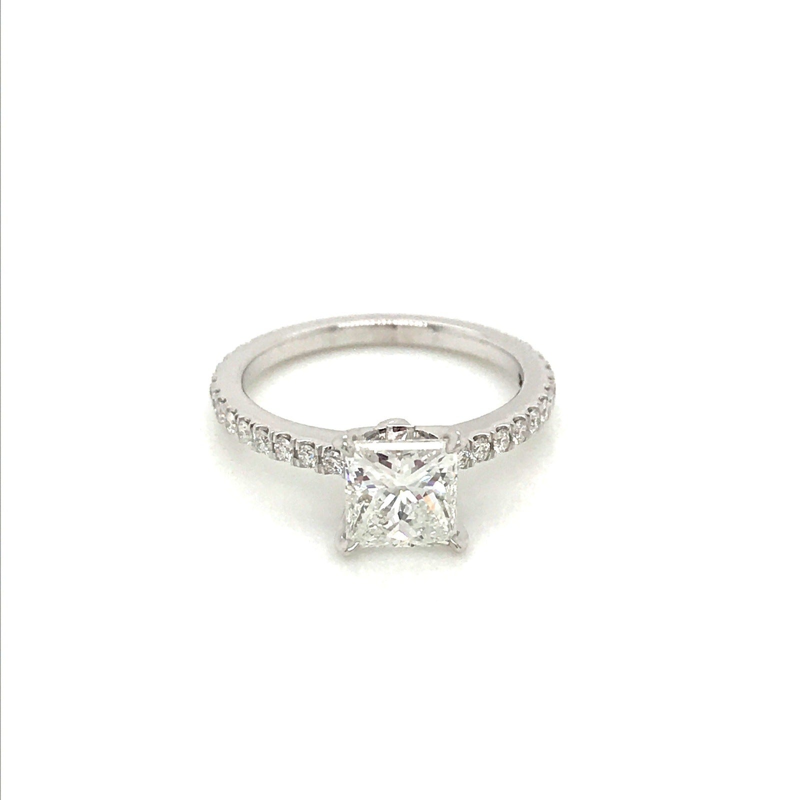 "ENGR03008" Princess Cut Diamond Engagement Ring in 14K White Gold With Diamond Pave