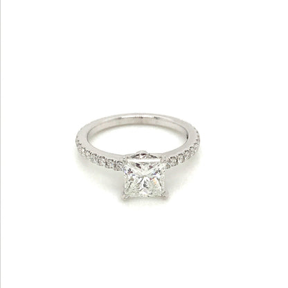 "ENGR03008" Princess Cut Diamond Engagement Ring in 14K White Gold With Diamond Pave
